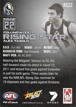 2012 Select AFL Champions - Rising Star #RS22 Alex Fasolo Back